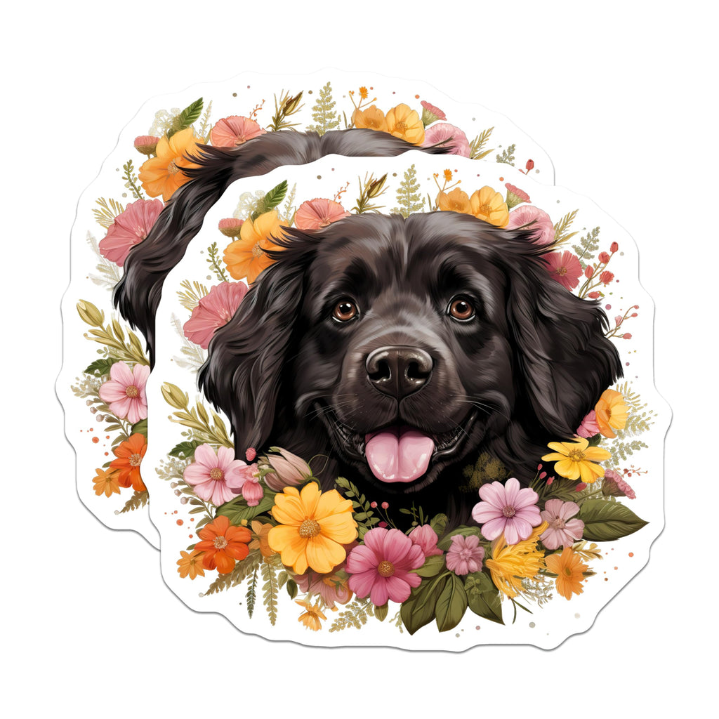 (2 Pack) Black Dog Floral Magnets - Newfoundland Dog Decor - Pet Lover Accessory - 5 Inches On Longest Side - Thick Durable Magnet - Made in USA - MAG25664