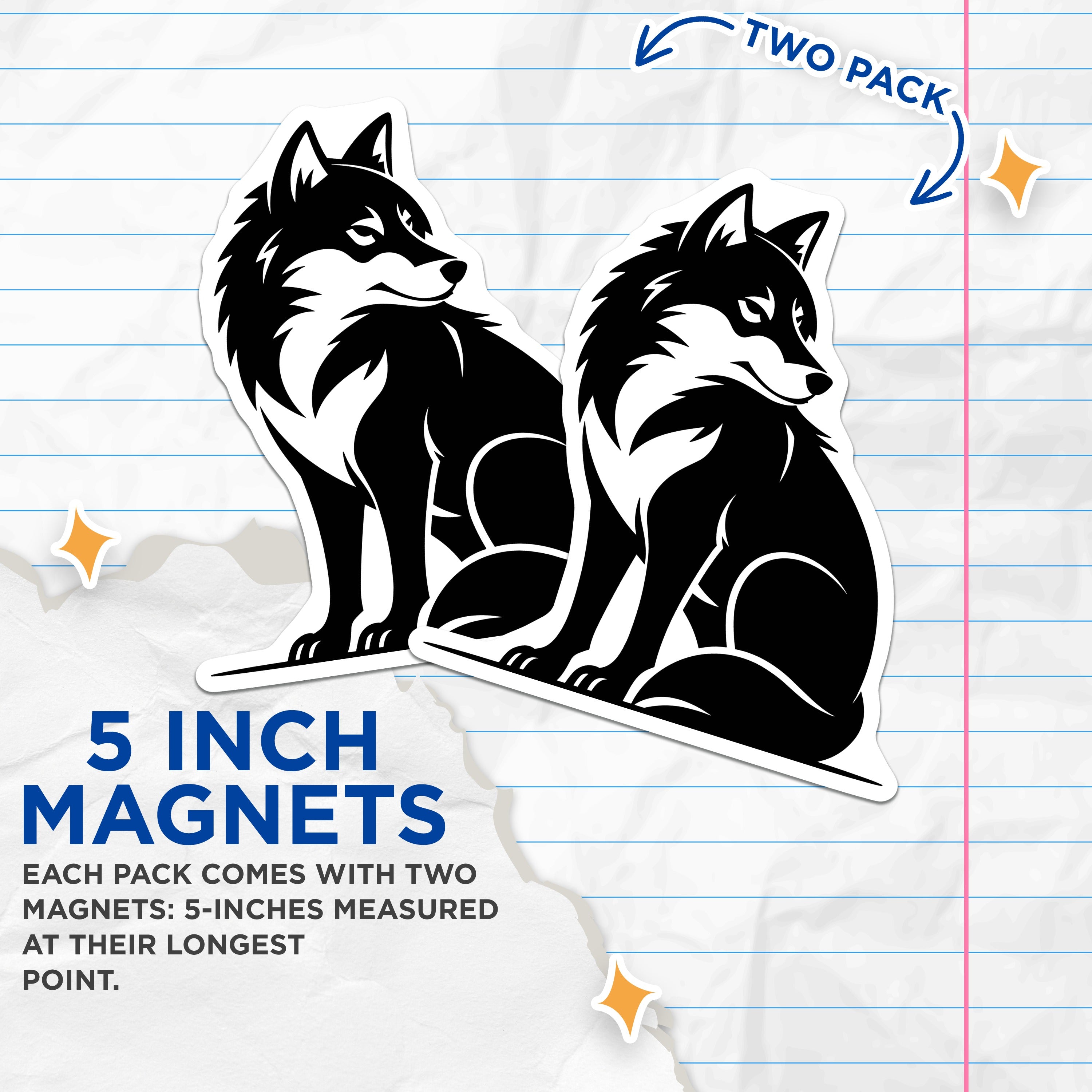 (2 Pack) Wolf Animal Magnets - Wildlife Spirit Animal - Forest Cabin Decor for Home - 5 Inches On Longest Side - Thick Durable Magnet - Made in USA - MAG39491