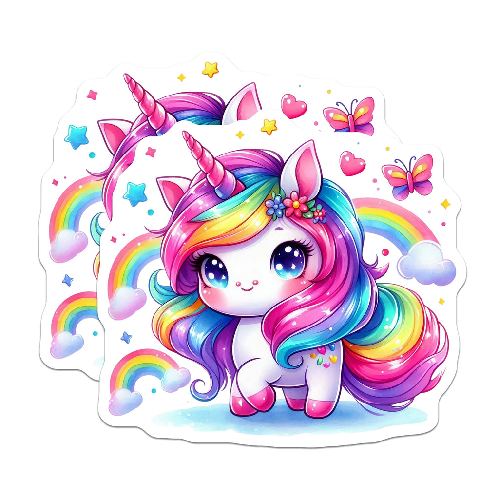 (2 Pack) Rainbow Unicorn Magnets - Cute Kawaii Fantasy Creature Fridge Locker Decor - Kids Room Birthday Party Favors - 5 Inches On Longest Side - Thick Durable Magnet - Made in USA - MAG36107