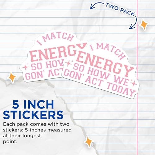 (2 Pack) Energy Matching Stickers - Motivational Quote - Pink Decal - 5" On Longest Side - Sticks to Smooth Flat Surfaces - Made in USA - BMCS8487