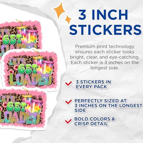 (3 Pack) Lets Get Loaded Decals - Drink Tumbler Decals - Party Decal - 3 Inches On Longest Side - Easy Peel & Apply - Made in USA - 3MCS7059