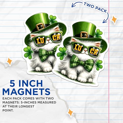 (2 Pack) Lucky Cat Magnets - St. Patrick's Day Decor - 5" On Longest Side - for Cars, Fridges, Toolboxes - Made in USA - MAG8105