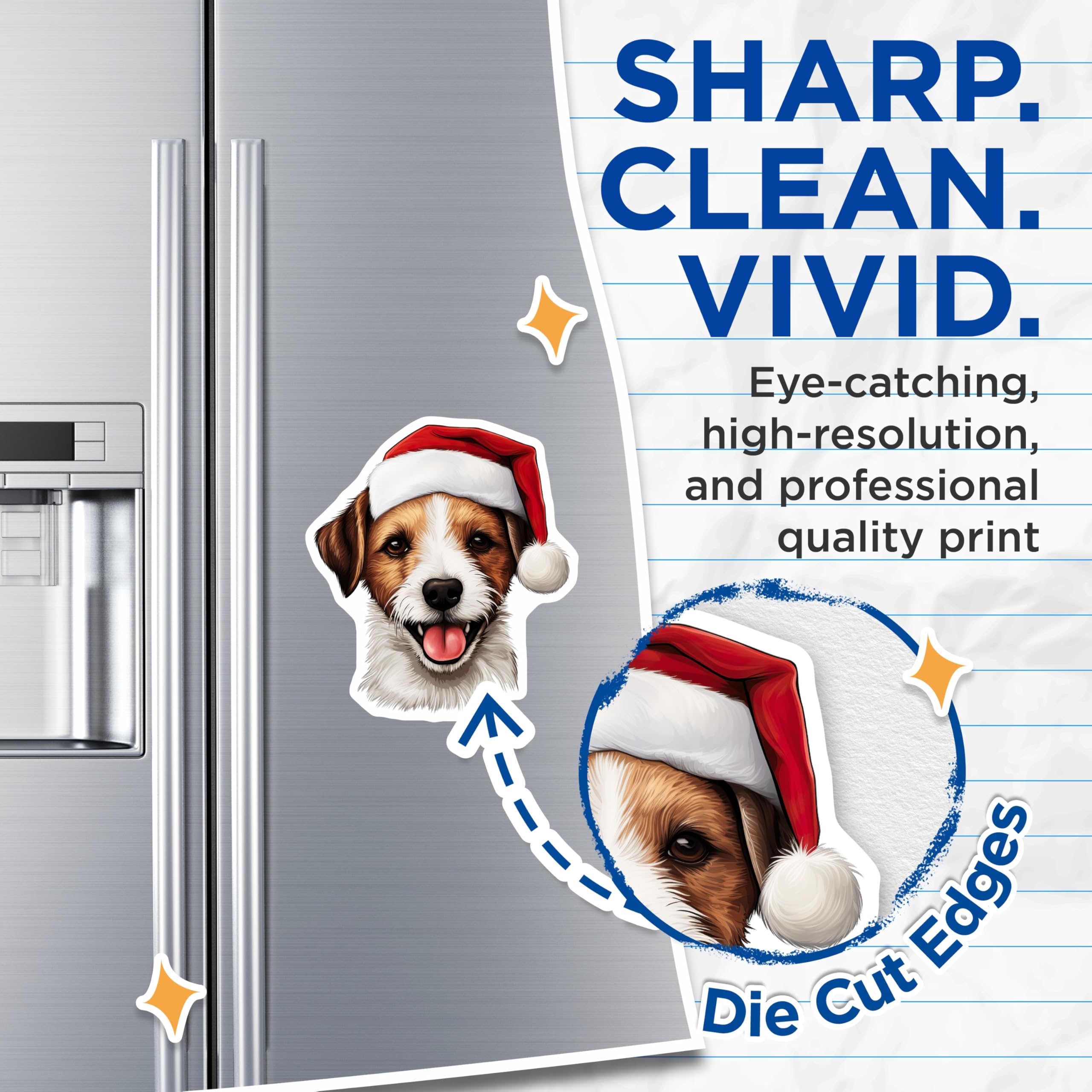 (2 Pack) Christmas Dog Magnets - Santa Hat Dog Decor - Festive Pet Lover Fridge Magnets - Holiday Animal Magnets - 5 Inches On Longest Side - Thick Durable Magnet - Made in USA - MAG29450