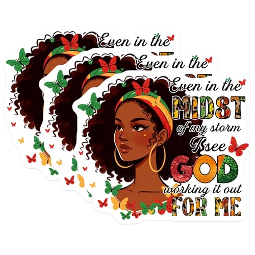 (3 Pack) Afro Woman God Decals - Inspirational Quote Stickers - Laptop Water Bottle Stickers - 3 Inches On Longest Side - Easy Peel & Apply - Made in USA - 3MCS6615