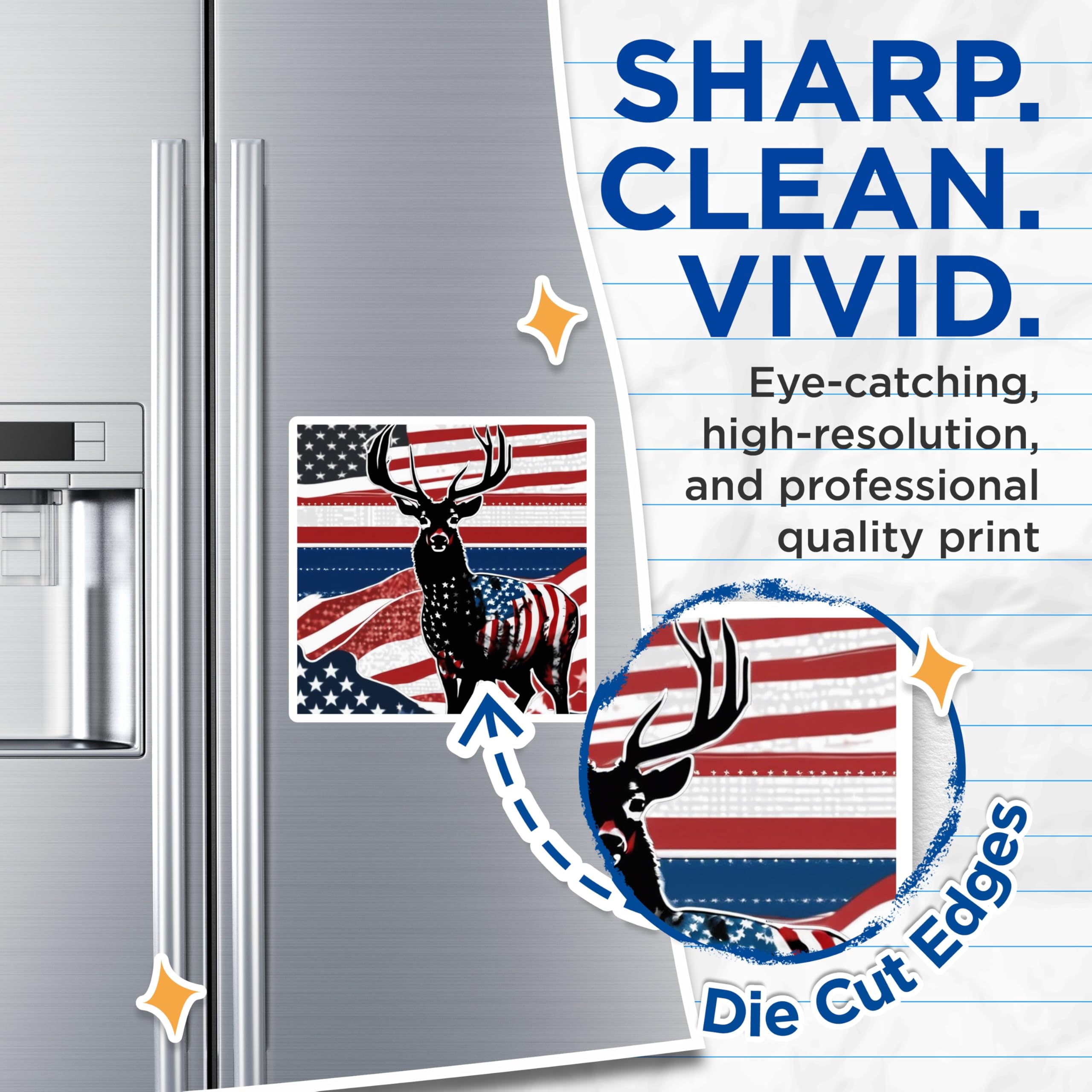 (2 Pack) American Flag Deer Magnets - Patriotic Wildlife Decor - USA Buck Fridge Art - 5 Inches On Longest Side - Thick Durable Magnet - Made in USA - MAG19753