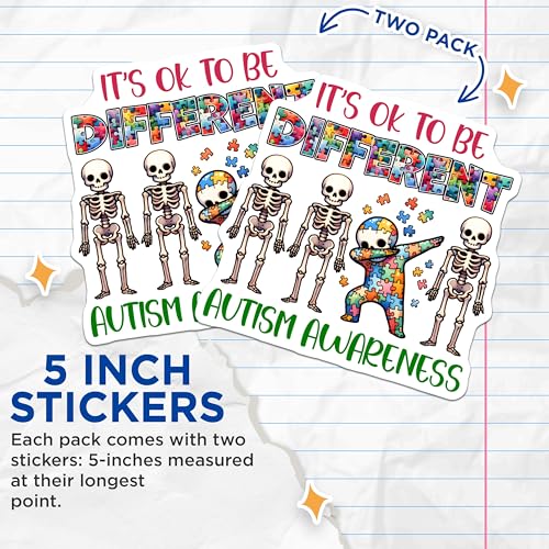 (2 Pack) Autism Awareness Stickers - It's OK to Be Different - Colorful Puzzle Piece - 5" On Longest Side - Sticks to Smooth Flat Surfaces - Made in USA - BMCS8134