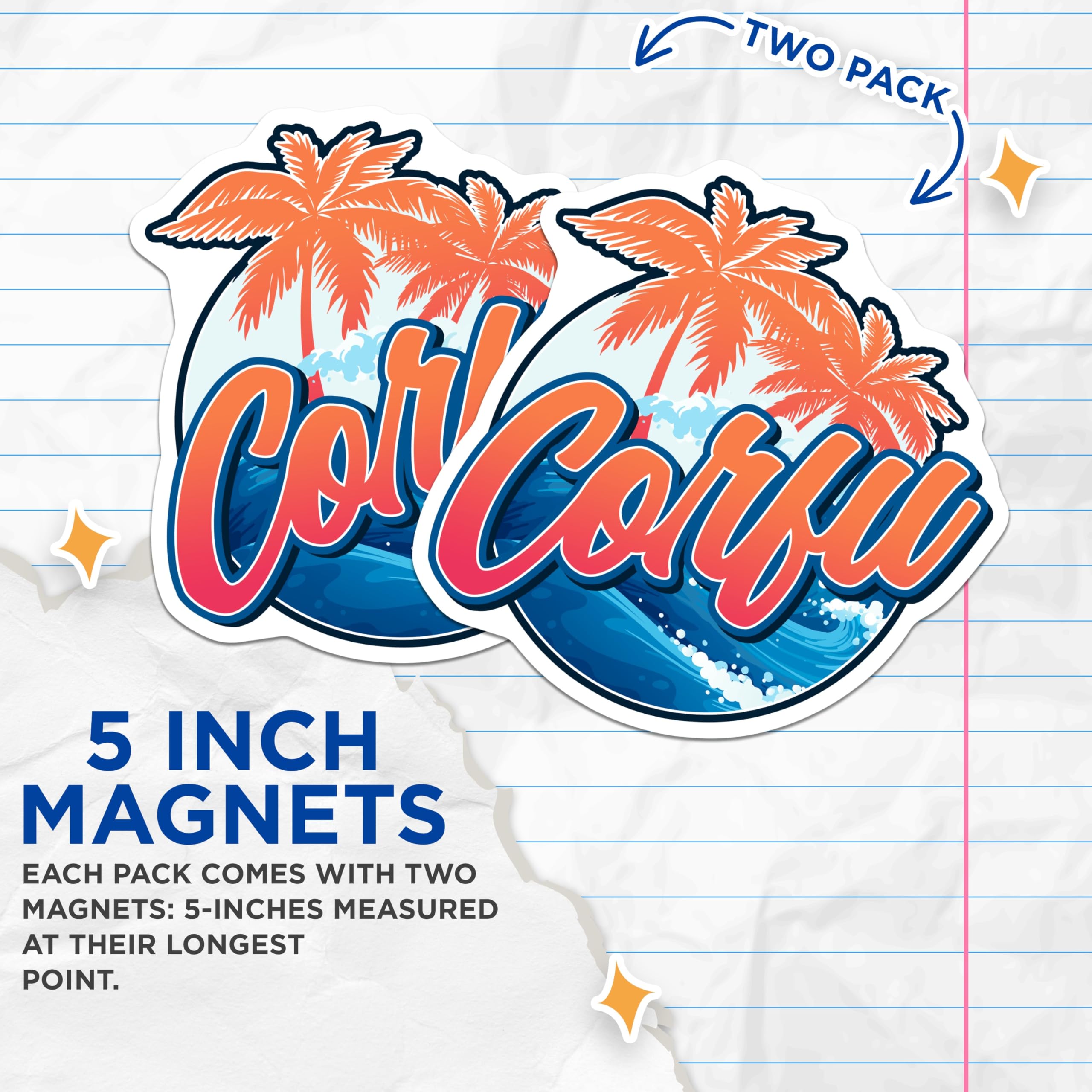 (2 Pack) Corfu Magnets - Greek Island Decor - Travel Souvenir Fridge Magnets - 5" On Longest Side - Premium Magnet - for Cars, Refrigerators, Toolboxes, Lockers - Made in USA - MAG17259