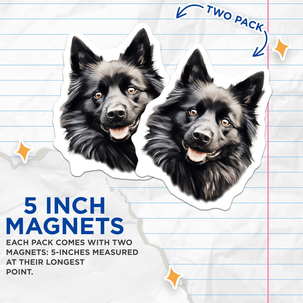 (2 Pack) Black Dog Magnets - German Shepherd Art - Groenendael Belgian Sheepdog - Pet Lover Fridge Decor - 5 Inches On Longest Side - Thick Durable Magnet - Made in USA - MAG27386