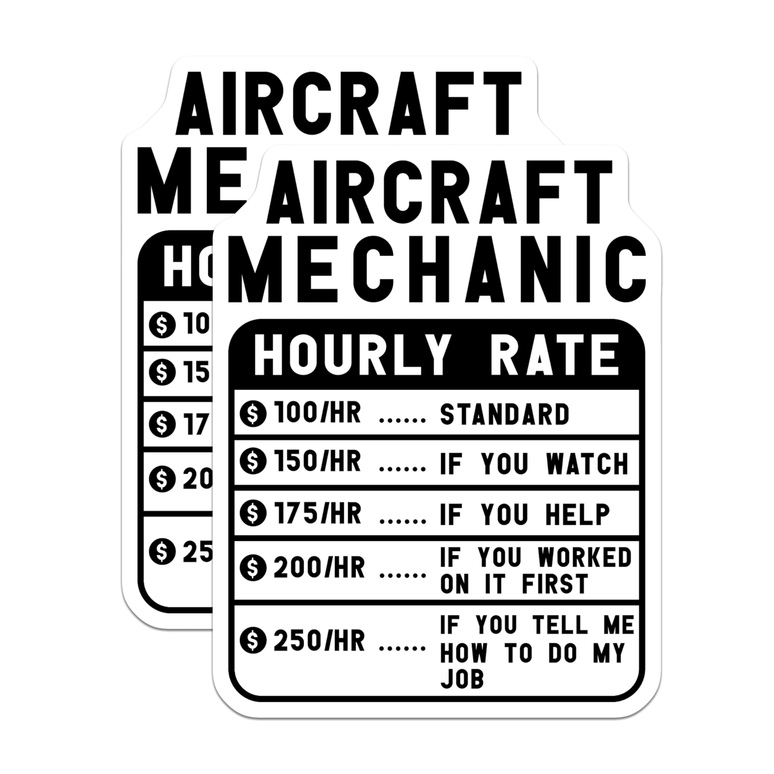 (2 Pack) Aircraft Mechanic Stickers - Hourly Rate Stickers - Aviation Mechanic Rate Stickers - 5" On Longest Side - Sticks to Smooth Flat Surfaces - Made in USA - BMCS4900