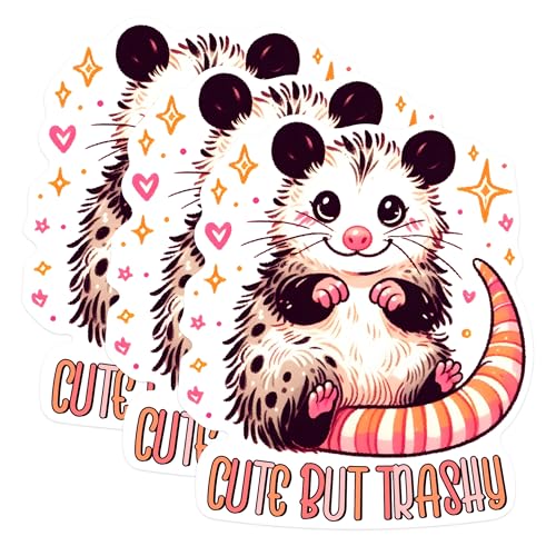 (3 Pack) Cute Opossum Decals - Trashy Humor - Laptop Decal - Funny Animal Decals - 3 Inches On Longest Side - Easy Peel & Apply - Made in USA - 3MCS0271