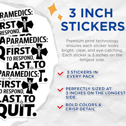 (3 Pack) Paramedic Decals - First Responder - EMT Decal - 3 Inches On Longest Side - Easy Peel & Apply - Made in USA - 3MCS4573
