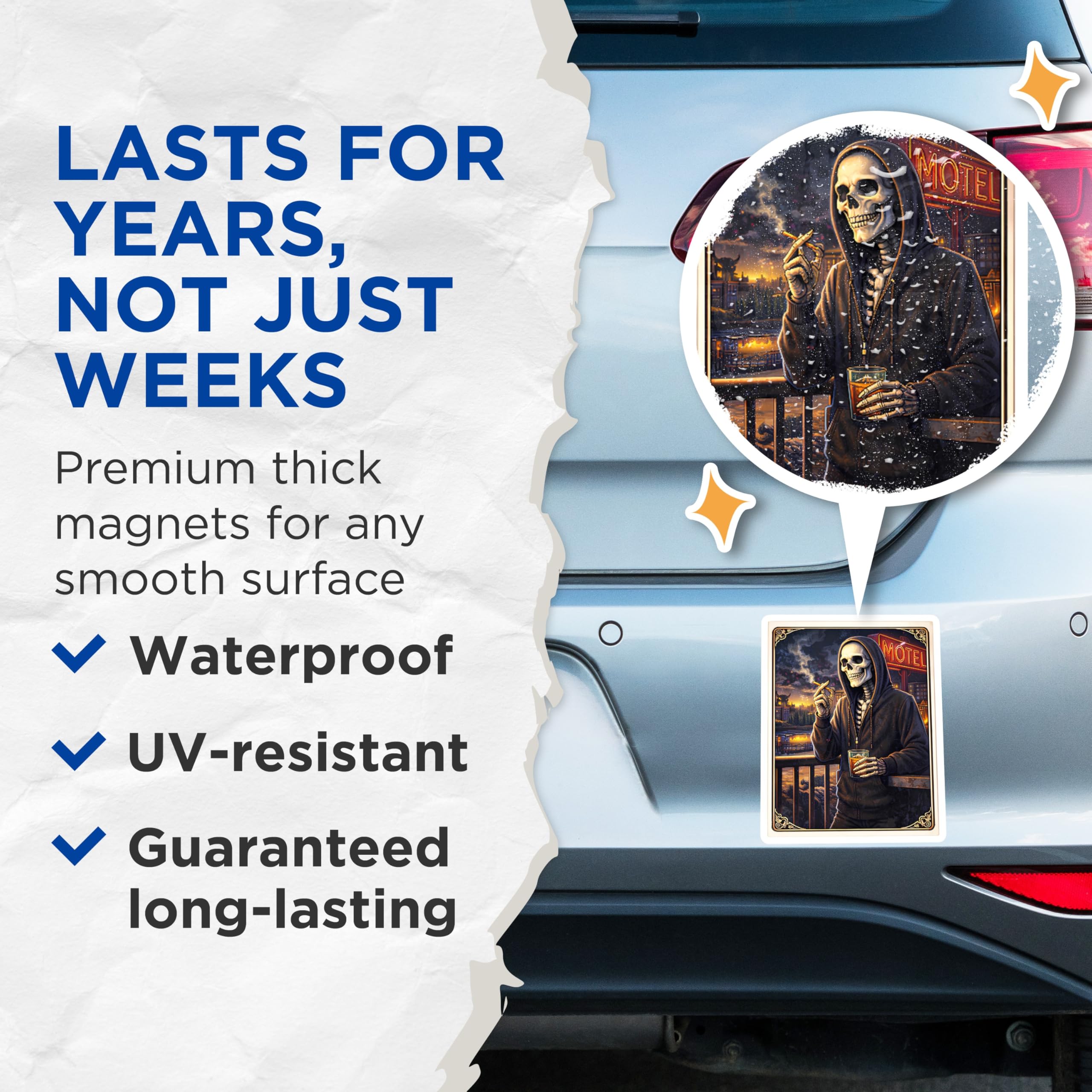 (2 Pack) Skeleton Smoking Magnets - Grim Reaper Art - Gothic Fridge Decor - 5" On Longest Side - Premium Magnet - for Cars, Refrigerators, Toolboxes, Lockers - Made in USA - MAG16342