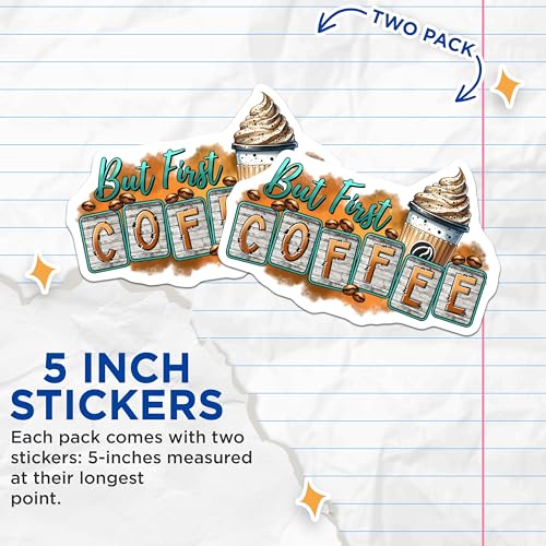(2 Pack) Coffee Lovers Stickers - Breakfast Motivation - Coffee Time Decal - 5" On Longest Side - Sticks to Smooth Flat Surfaces - Made in USA - BMCS7540