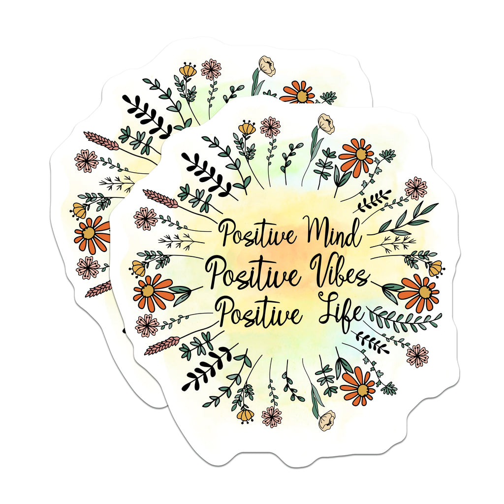 (2 Pack) Positive Mind Positive Vibes Positive Life Magnets - Boho Floral Inspirational Quote - Self Care Mindfulness Decor - 5 Inches On Longest Side - Thick Durable Magnet - Made in USA - MAG38806