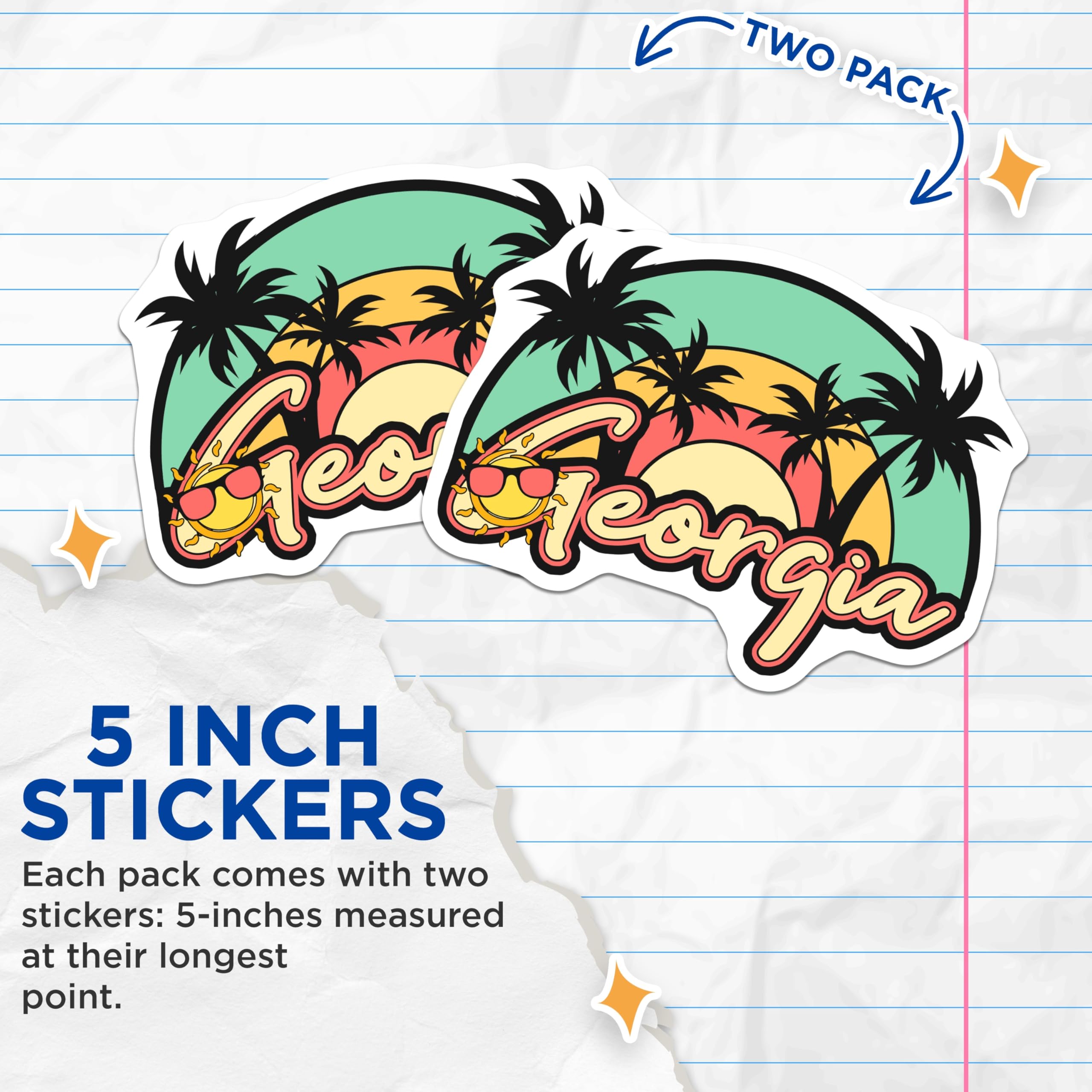 (2 Pack) Georgia Stickers - Tropical Palm Tree - Retro State Pride - 5" On Longest Side - Sticks to Smooth Flat Surfaces - Made in USA - BMCS18886