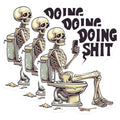 (3 Pack) Funny Skeleton Decals - Doing Shit Stickers - Grim Reaper Laptop Decal - 3 Inches On Longest Side - Easy Peel & Apply - Made in USA - 3MCS2184