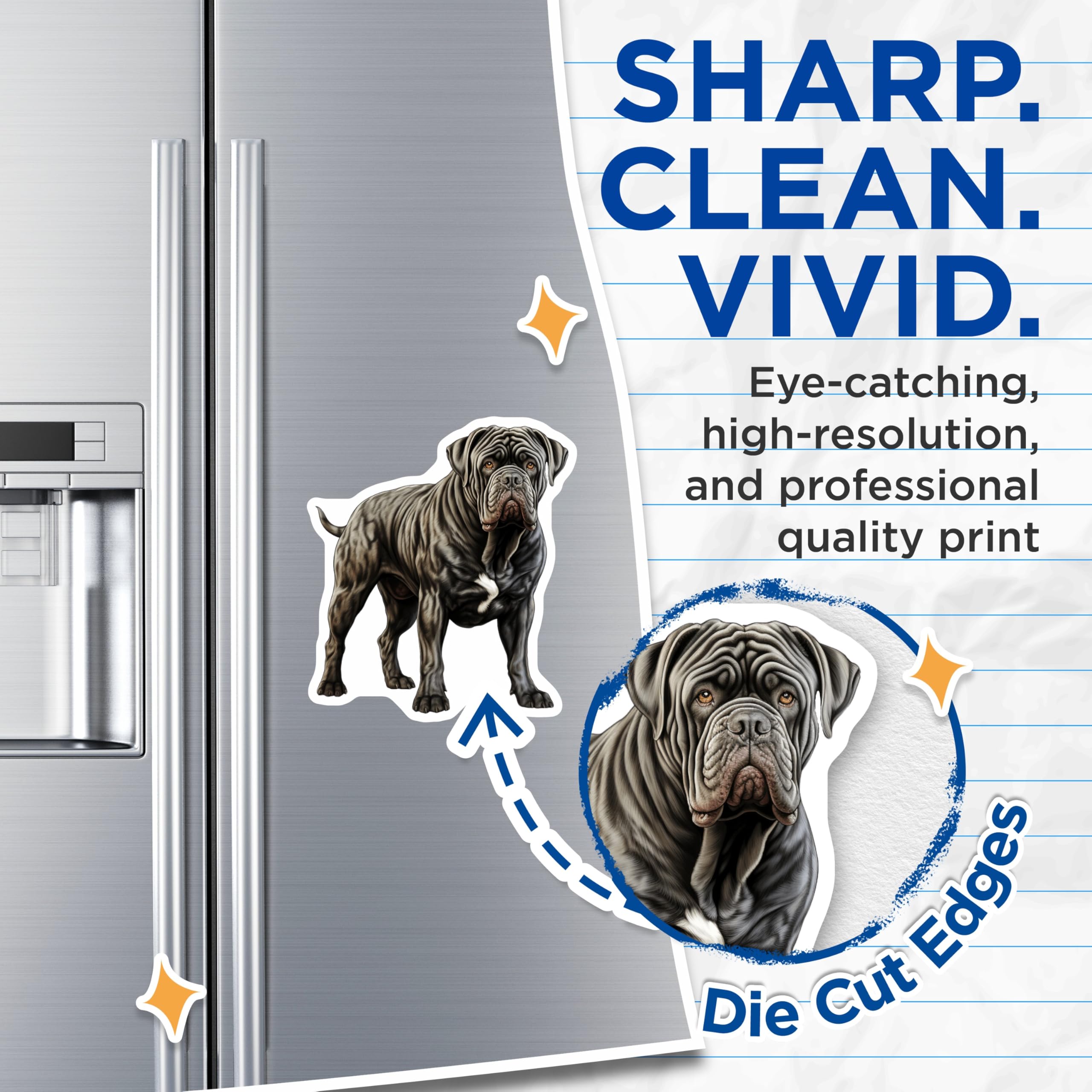 (2 Pack) Neapolitan Mastiff Magnets - Wrinkled Dog Art - Pet Parent Refrigerator Decor - 5 Inches On Longest Side - Thick Durable Magnet - Made in USA - MAG26707