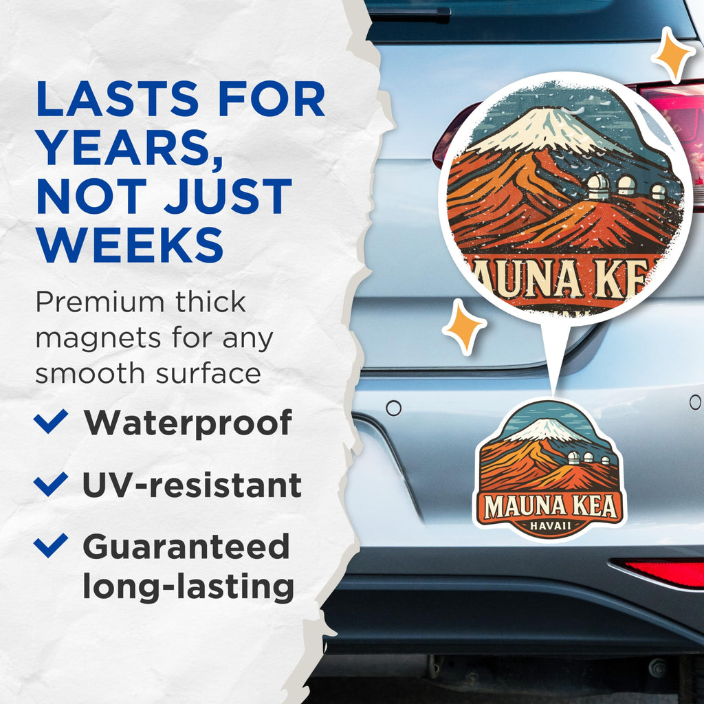 (2 Pack) Mauna Kea Hawaii Magnets - Iconic Island Mountain Decor - Big Island Observatory Souvenirs - 5 Inches On Longest Side - Thick Durable Magnet - Made in USA - MAG19686