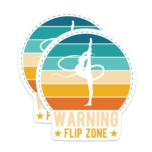 (2 Pack) Warning Flip Zone Stickers - Gymnast Silhouette Stickers - Gymnastics Warning Stickers - 5" On Longest Side - Sticks to Smooth Flat Surfaces - Made in USA - BMCS5555
