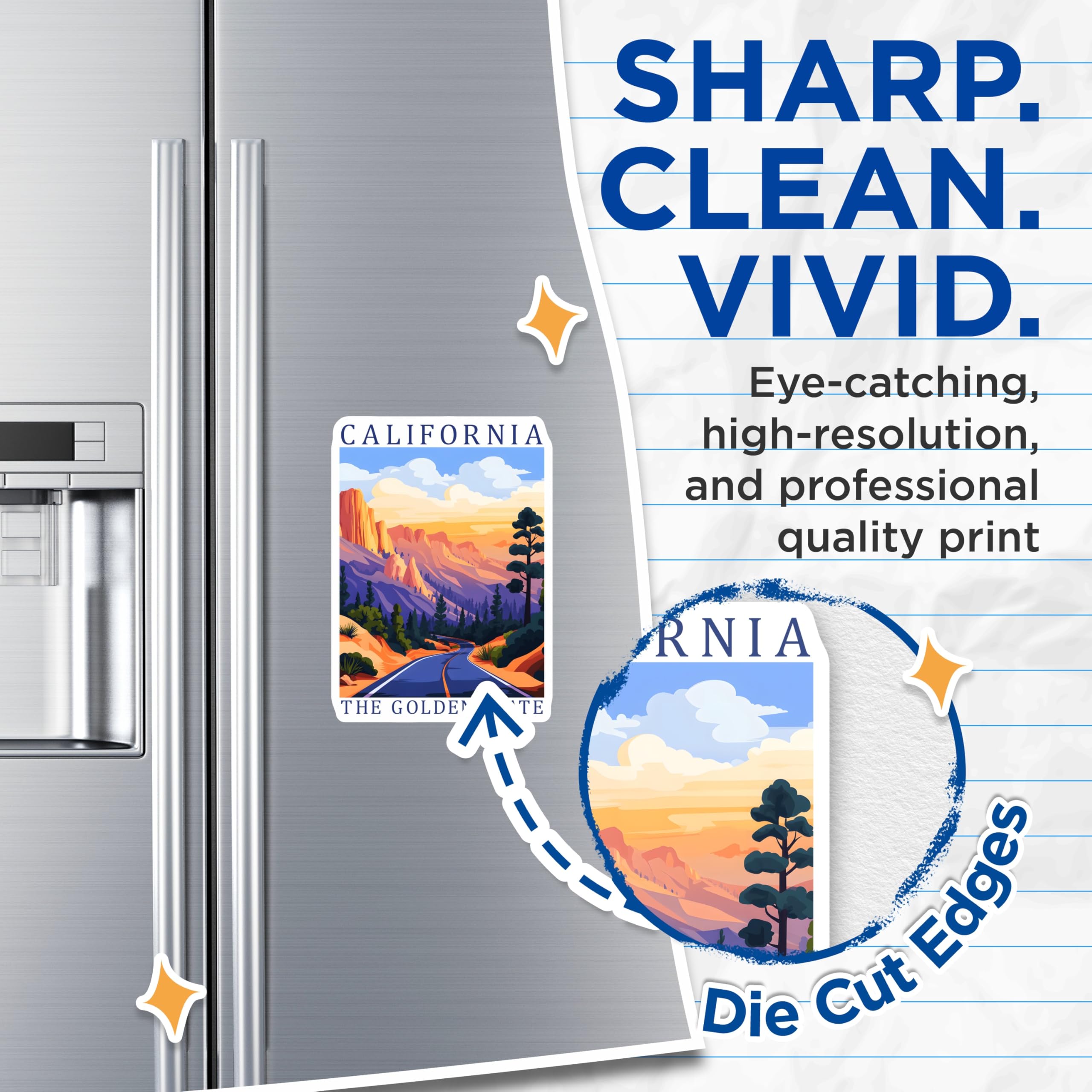 (2 Pack) California Magnets - Golden State - Scenic Road Trip Decor - 5" On Longest Side - Premium Magnet - for Cars, Refrigerators, Toolboxes, Lockers - Made in USA - MAG17493