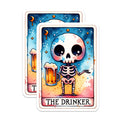 (2 Pack) Tarot Card Magnets - The Drinker Skeleton Art - Beer Lover Fridge Magnets- 5" On Longest Side - Sticks to Smooth Flat Surfaces - Made in USA - MAG11415
