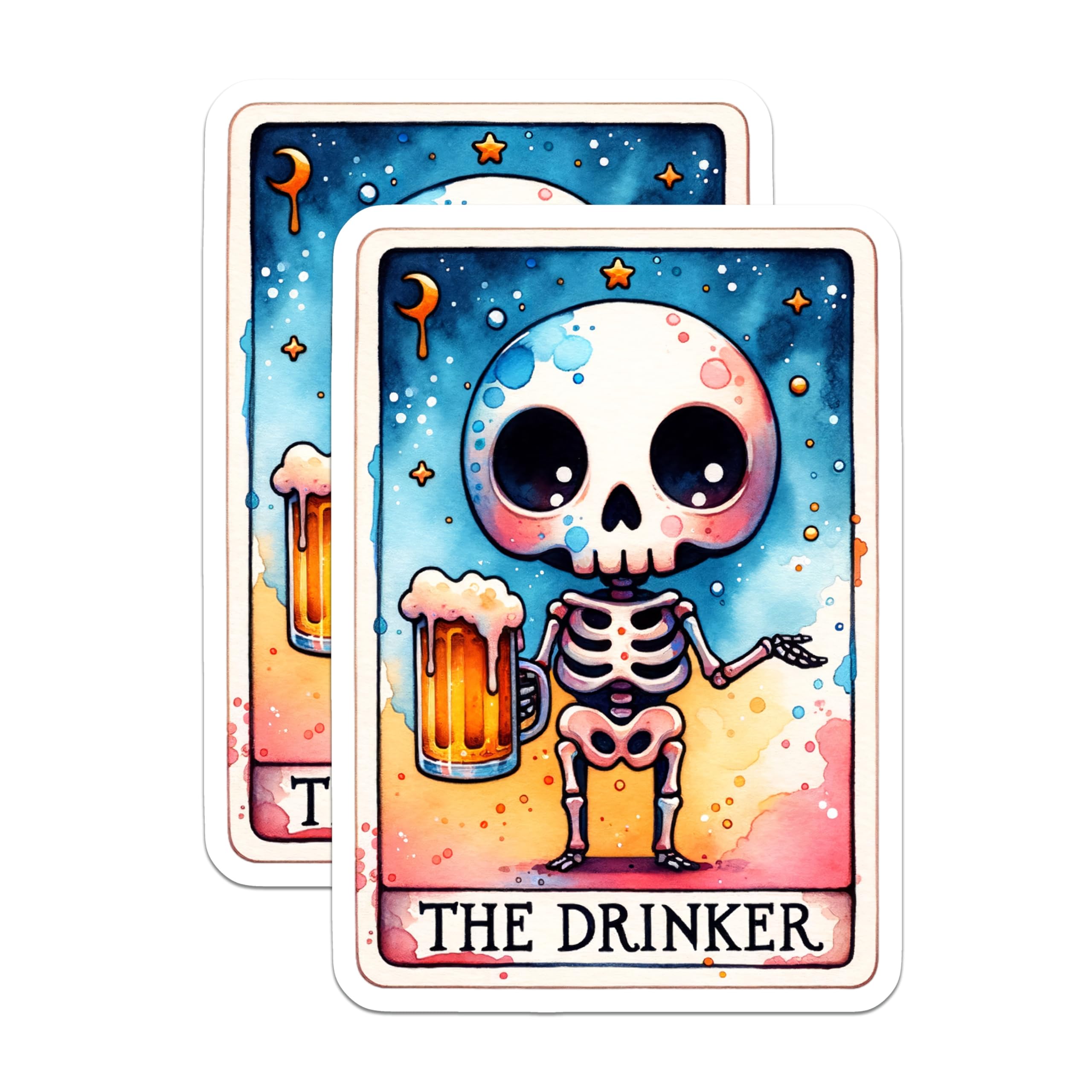 (2 Pack) Tarot Card Magnets - The Drinker Skeleton Art - Beer Lover Fridge Magnets- 5" On Longest Side - Sticks to Smooth Flat Surfaces - Made in USA - MAG11415