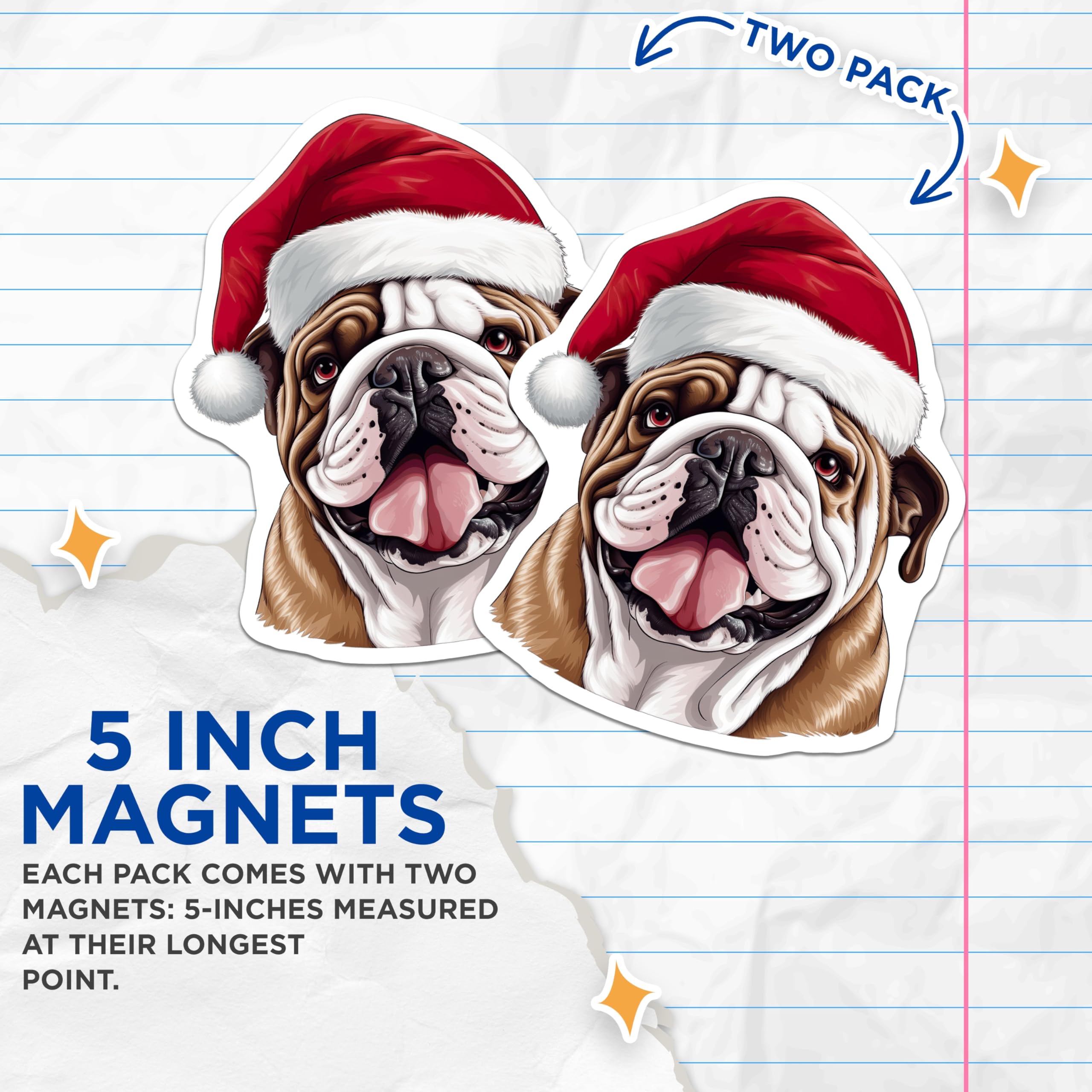 (2 Pack) Christmas Bulldog Magnets - Santa Dog Decor - Holiday Pet Lover Items - Funny Animal Refrigerator Accessories - 5 Inches On Longest Side - Thick Durable Magnet - Made in USA - MAG25064