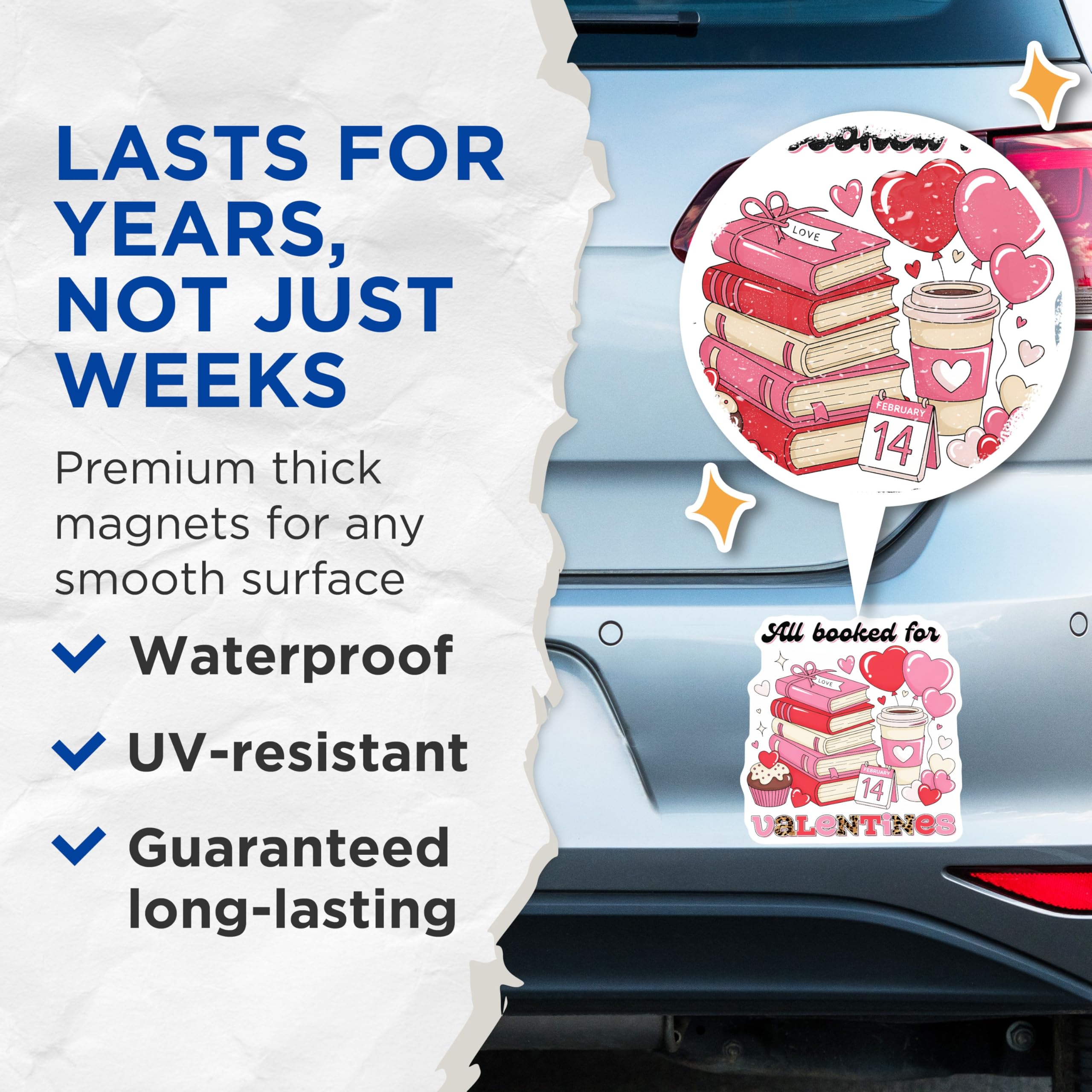 (2 Pack) Valentines Day Magnets - Book Lover - February 14th Fridge Decor - 5" On Longest Side - Premium Magnet - for Cars, Refrigerators, Toolboxes, Lockers - Made in USA - MAG17045