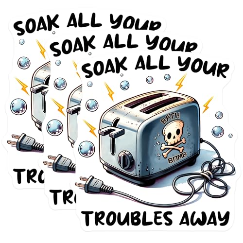 (3 Pack) Toaster Decals - Funny Appliance Stickers - Soak All Your Troubles Away Decals - 3 Inches On Longest Side - Easy Peel & Apply - Made in USA - 3MCS6283
