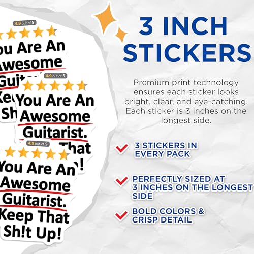 (3 Pack) Awesome Guitarist Decals - Funny Guitar Stickers - Musician Gift - 3 Inches On Longest Side - Easy Peel & Apply - Made in USA - 3MCS8111