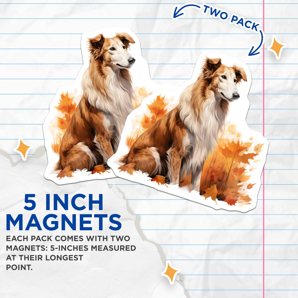 (2 Pack) Rough Collie Magnets - Autumn Dog Art - Fall Season Decor - 5 Inches On Longest Side - Thick Durable Magnet - Made in USA - MAG25412