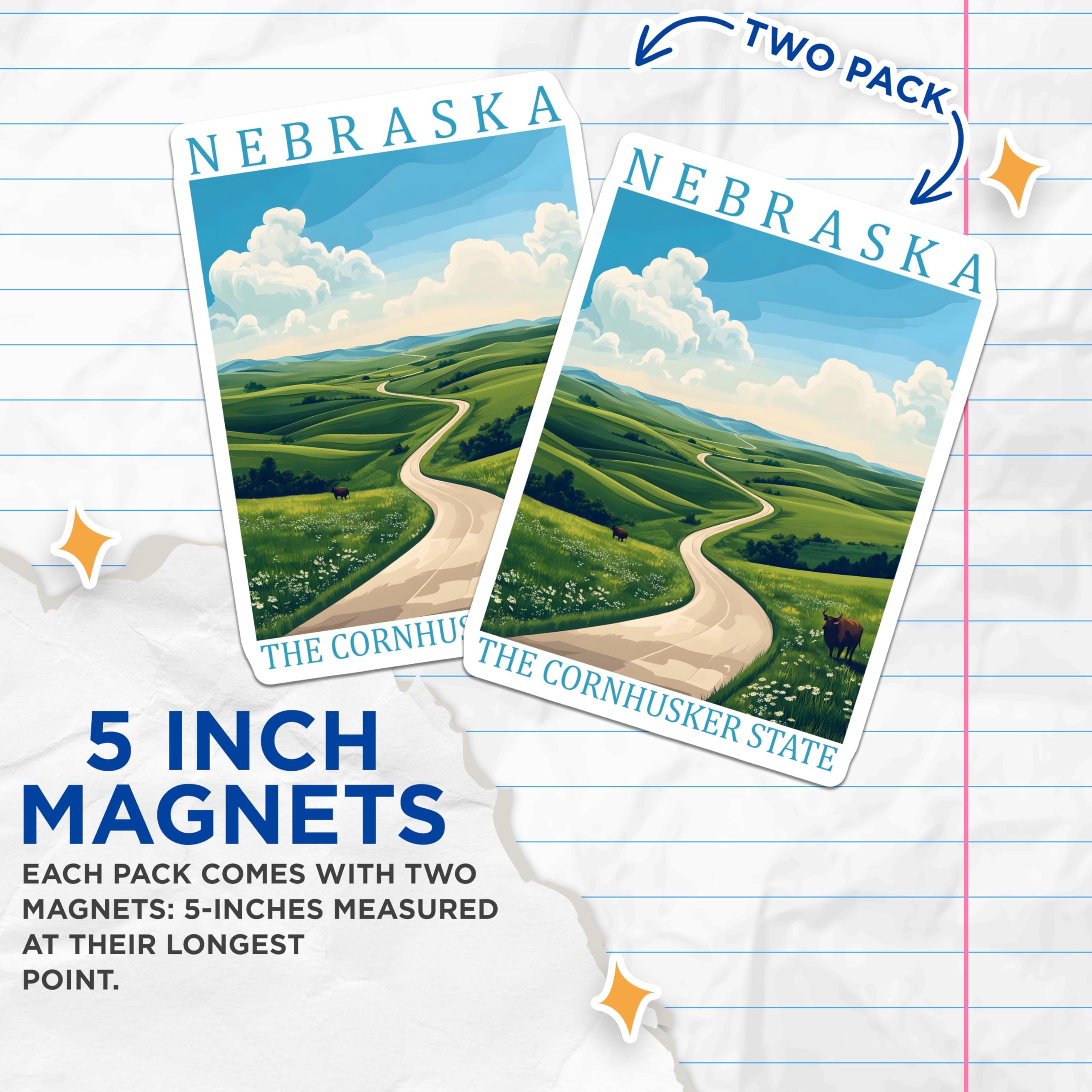 (2 Pack) Nebraska Magnets - Cornhusker State - Travel Souvenir - Retro Art Fridge Magnets - 5" On Longest Side - Premium Magnet - for Cars, Refrigerators, Toolboxes, Lockers - Made in USA - MAG18248