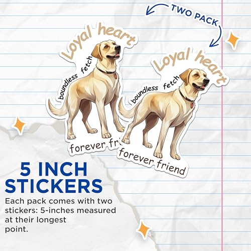 (2 Packs) Loyal Heart Boundless Fetch Forever Friend Stickers - Golden Lab Decals - 5 Inches On Longest Side - Premium Vinyl Decal - Sticks to Any Smooth Flat Surface - Made in USA - BMCS2355