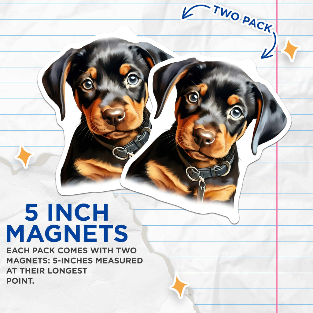 (2 Pack) Rottweiler Puppy Magnets - Cute Dog Breed Art - Pet Owner Fridge Decor - Animal Lover Collectibles - 5 Inches On Longest Side - Thick Durable Magnet - Made in USA - MAG23727