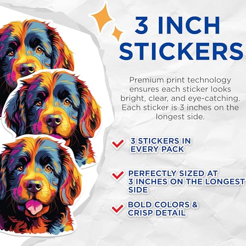 (3 Pack) Bernese Mountain Dog Decals - Colorful Dog Breed Art - Laptop Decal - 3 Inches On Longest Side - Easy Peel & Apply - Made in USA - 3MCS0779