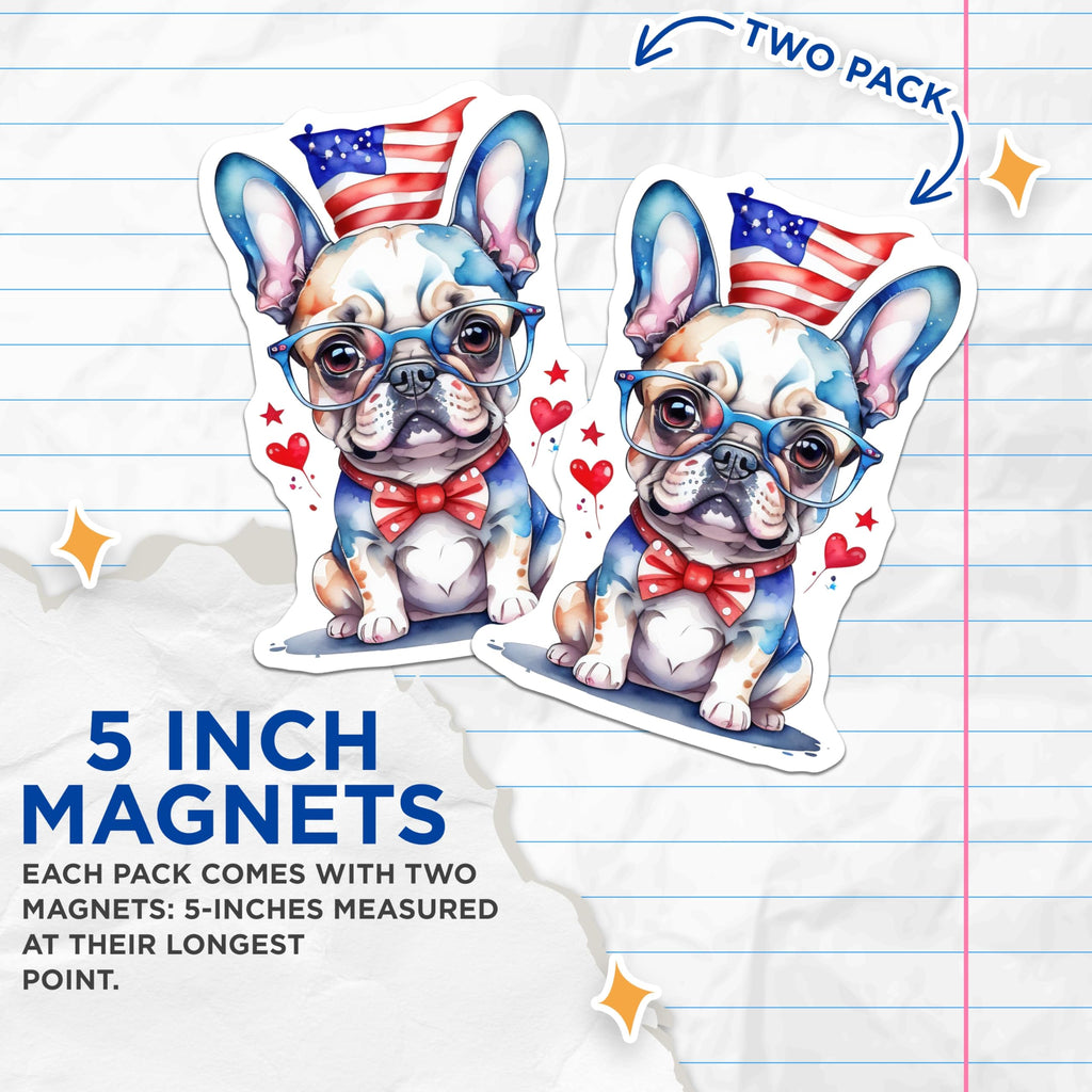 (2 Pack) Patriotic Bulldog Magnets - American Flag Dog - Fourth of July Bulldog Decor - 5" On Longest Side - Premium Magnet - for Cars, Refrigerators, Toolboxes, Lockers - Made in USA - MAG14956
