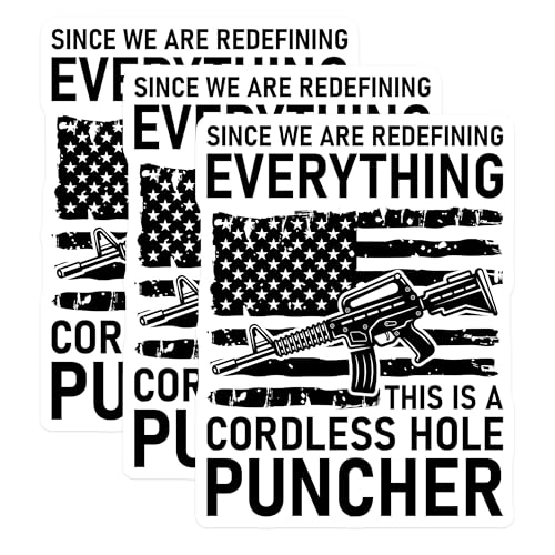 (3 Pack) Cordless Hole Puncher Decals - American Flag Decal - Gun Rights Decals - 3 Inches On Longest Side - Easy Peel & Apply - Made in USA - 3MCS4596