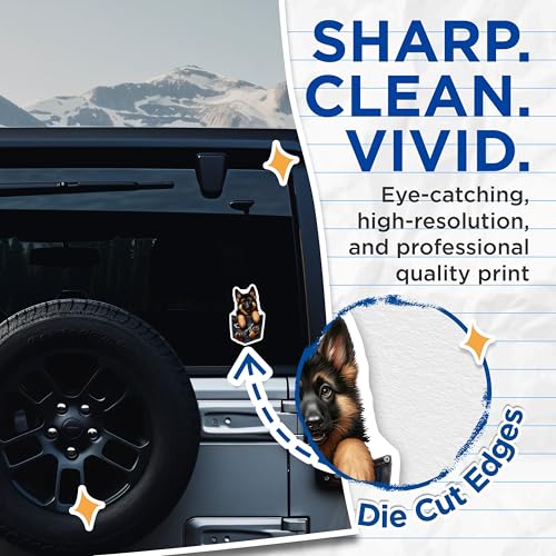 (2 Pack) Cute German Shepherd Puppy Stickers - Dog Lover Stickers - Animal Art Stickers - 5" On Longest Side - Sticks to Smooth Flat Surfaces - Made in USA - BMCS4052