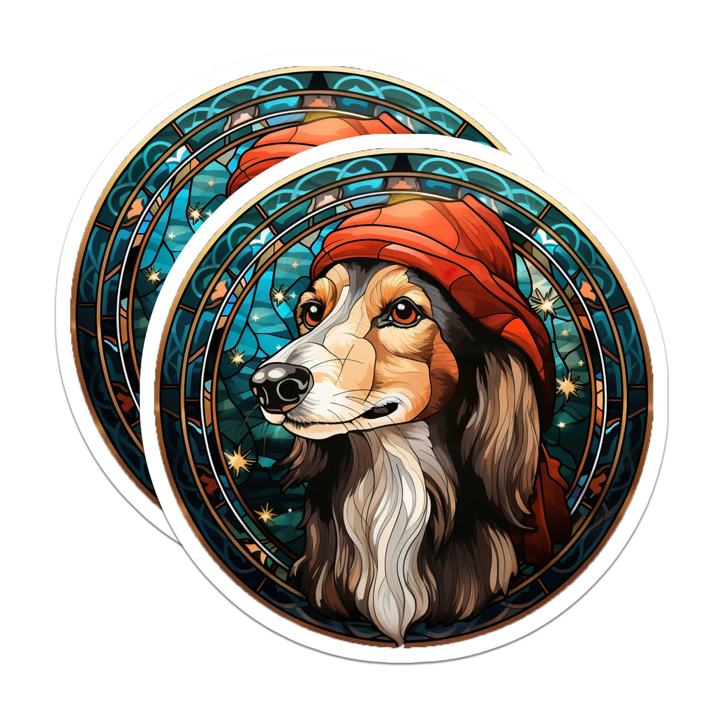 (2 Pack) Stained Glass Dog Magnets - Red Hooded Canine Pet Art Decor - Whimsical Refrigerator Accents - 5 Inches On Longest Side - Thick Durable Magnet - Made in USA - MAG23681