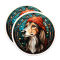 (2 Pack) Stained Glass Dog Magnets - Red Hooded Canine Pet Art Decor - Whimsical Refrigerator Accents - 5 Inches On Longest Side - Thick Durable Magnet - Made in USA - MAG23681