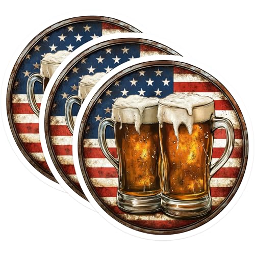 (3 Pack) American Beer Decals - USA Flag - Patriotic Drink Stickers - 3 Inches On Longest Side - Easy Peel & Apply - Made in USA - 3MCS8197