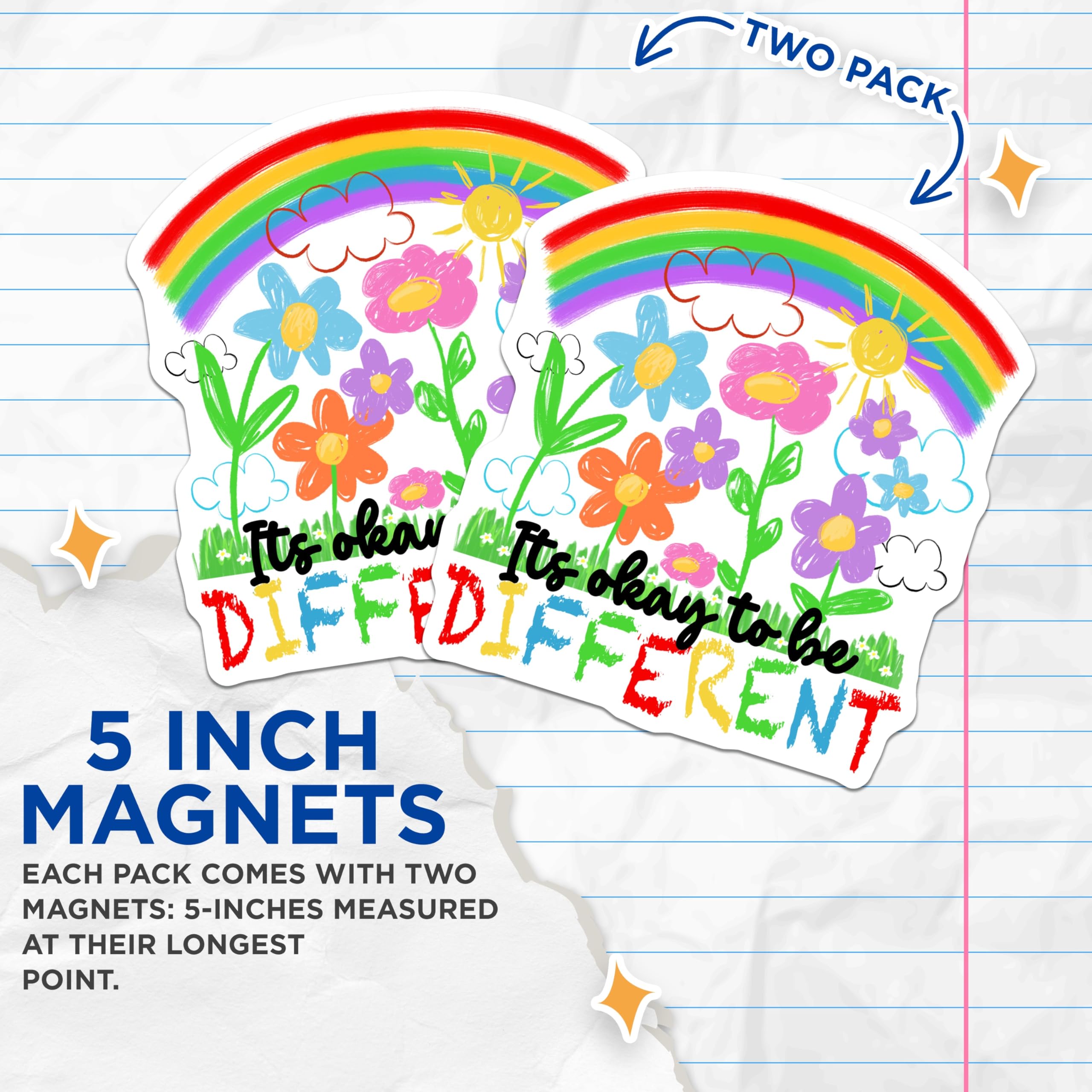 (2 Pack) It's Okay to Be Different Magnets - Inclusion Teacher Classroom Decor - Neurodiversity Affirmation - 5 Inches On Longest Side - Thick Durable Magnet - Made in USA - MAG26406