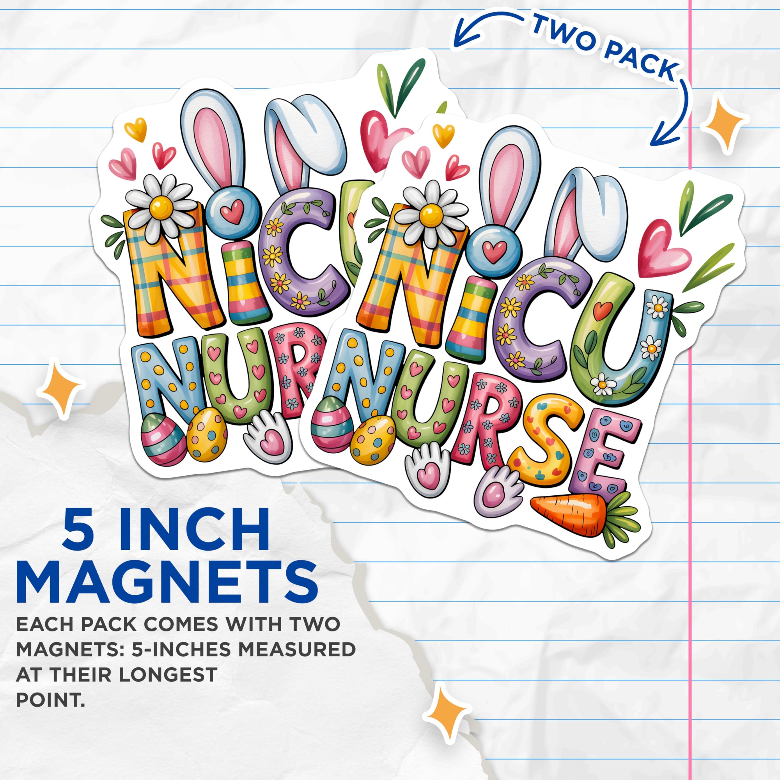(2 Pack) NICU Nurse Magnets - Easter Bunny Design - Pediatric Nurse Decor - 5" On Longest Side - Premium Magnet - for Cars, Refrigerators, Toolboxes, Lockers - Made in USA - MAG15359