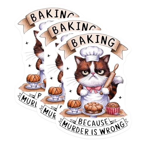 (3 Pack) Cat Baker Decals - Funny Baking Decal - Grumpy Cat Stickers - 3 Inches On Longest Side - Easy Peel & Apply - Made in USA - 3MCS2230