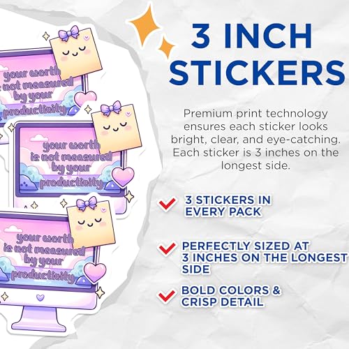 (3 Pack) Productivity Decals - Motivation Sticker - Laptop Decals - 3 Inches On Longest Side - Easy Peel & Apply - Made in USA - 3MCS6263