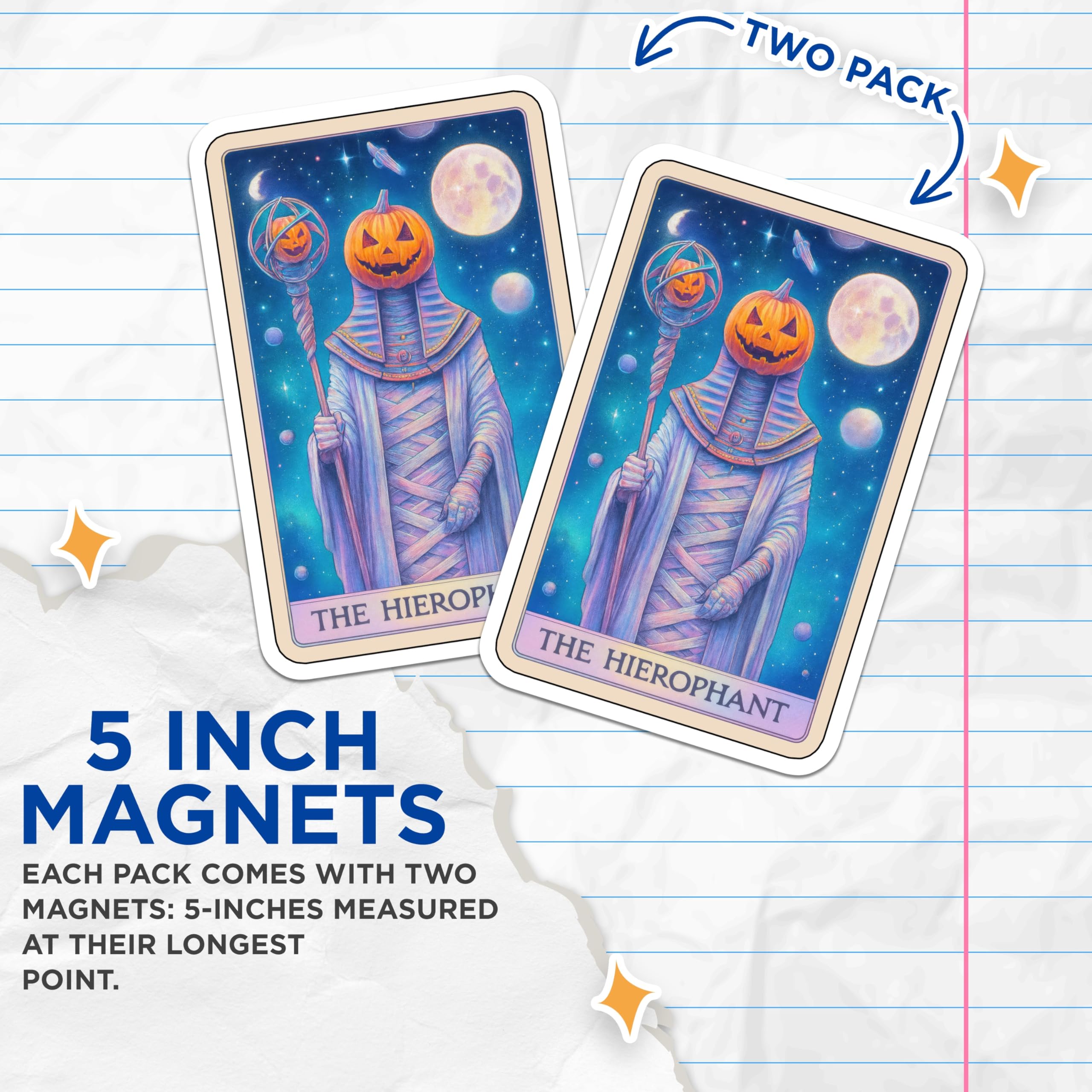 (2 Pack) Halloween Hierophant Tarot Magnets - Jack O Lantern Pumpkin Head Mummy Art - Cosmic Spooky Witchy Decor - 5 Inches On Longest Side - Thick Durable Magnet - Made in USA - MAG21686