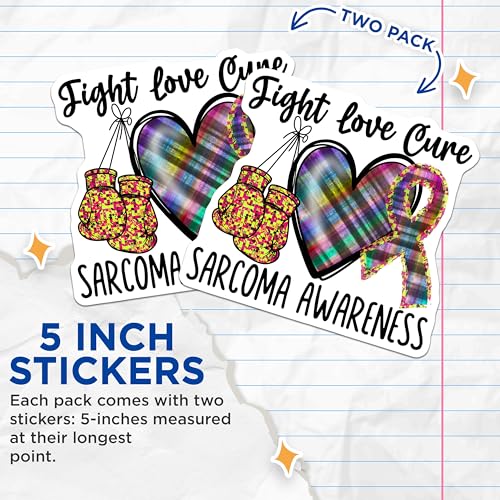 (2 Pack) Fight Love Cure Sarcoma Awareness Stickers - Cancer Awareness Stickers - Health Support Stickers - 5" On Longest Side - Sticks to Smooth Flat Surfaces - Made in USA - BMCS4281