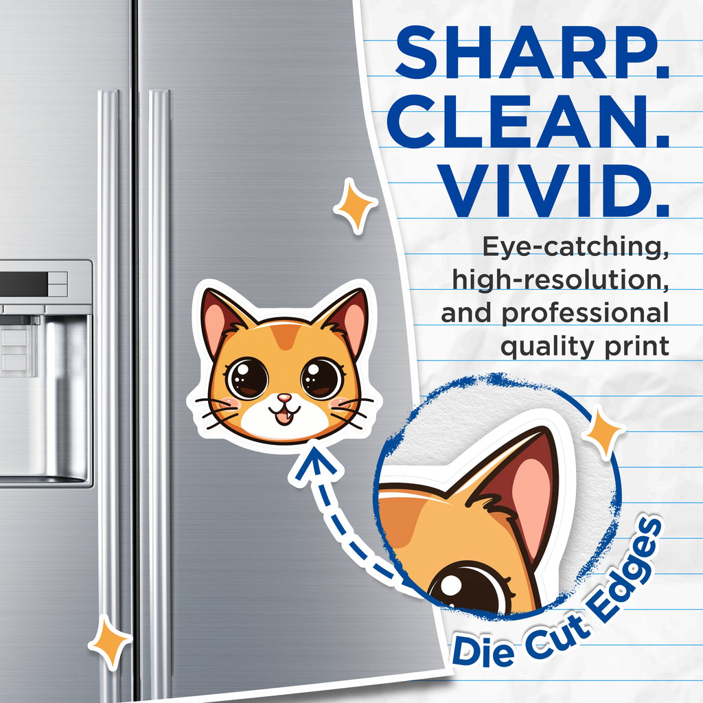 (2 Pack) Cute Cat Face Magnets - Kawaii Kitten Refrigerator Decor - Adorable Pet Lover Car Locker Accessories - 5 Inches On Longest Side - Thick Durable Magnet - Made in USA - MAG36299