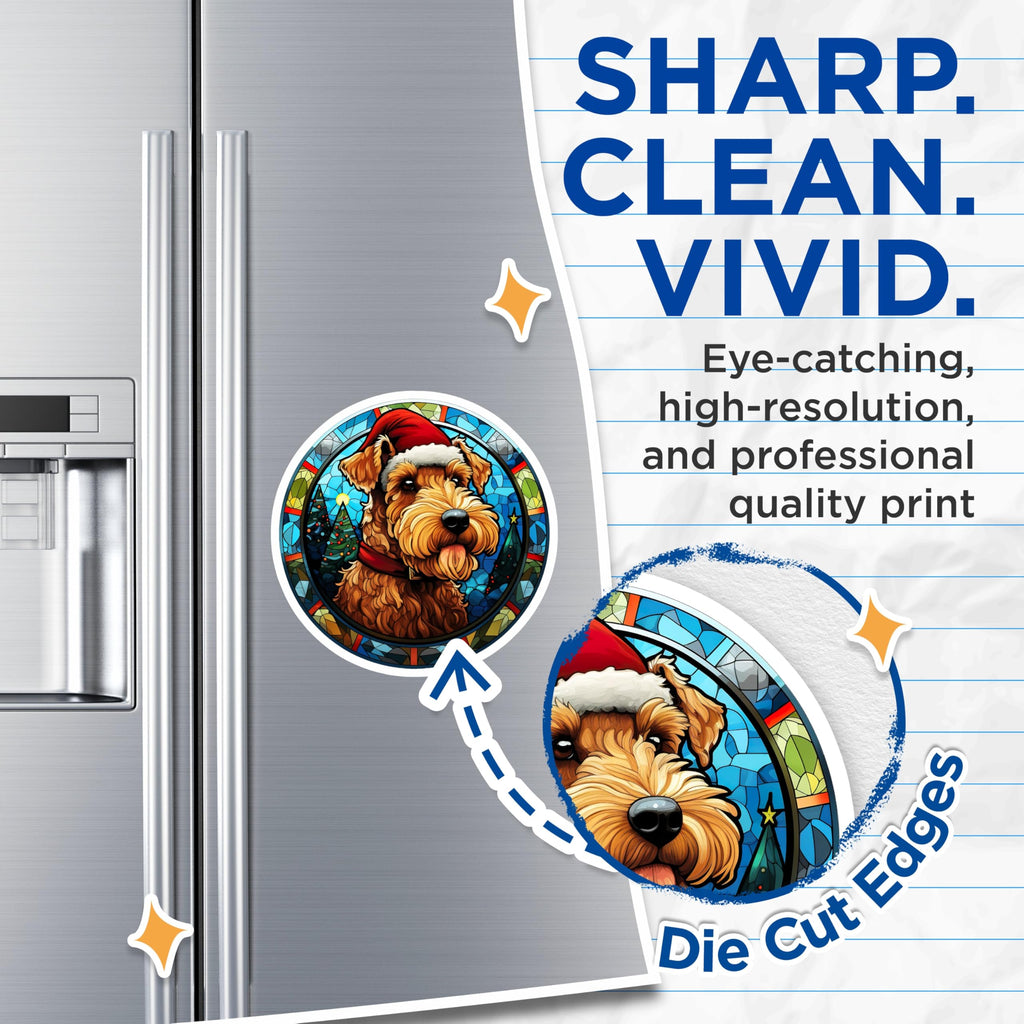 (2 Pack) Airedale Terrier Christmas Magnets - Stained Glass Dog Art - Holiday Fridge Decor - 5 Inches On Longest Side - Thick Durable Magnet - Made in USA - MAG27445