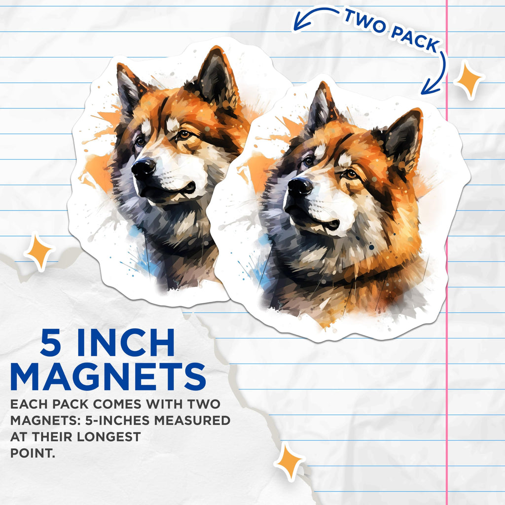 (2 Pack) Artistic Akita Inu Dog Magnets - Watercolor Canine Pet Art - Dog Lover Fridge Locker Office Kitchen Decor - 5 Inches On Longest Side - Thick Durable Magnet - Made in USA - MAG23728